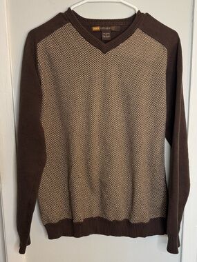 Retrofit Two-Tone Brown Herringbone V-Neck Sweater